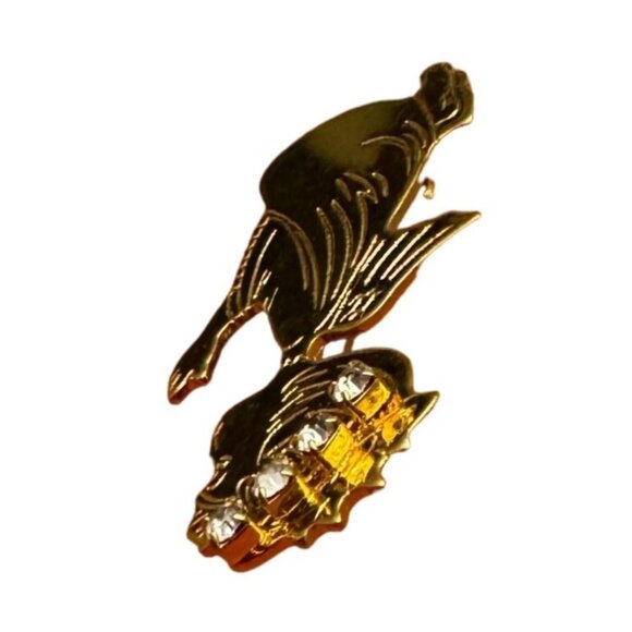 Vintage Gold Tone Angel Brooch with Rhinestone Crown Religious Jewelry Pin Gift - Picture 3 of 6